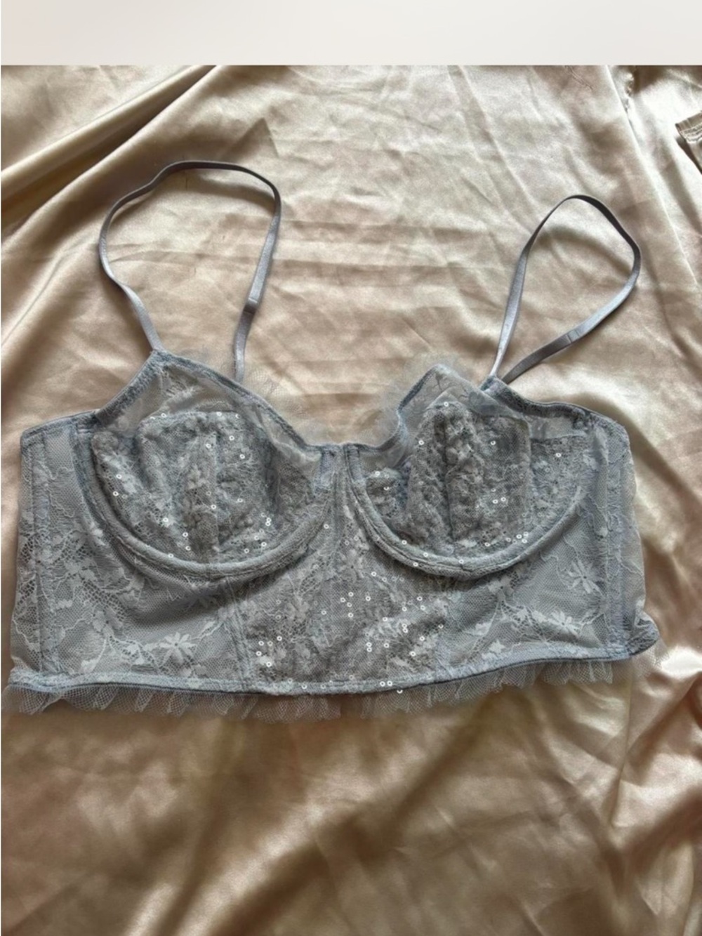 Lace Sequin Shelf Bralette - Baby Blue